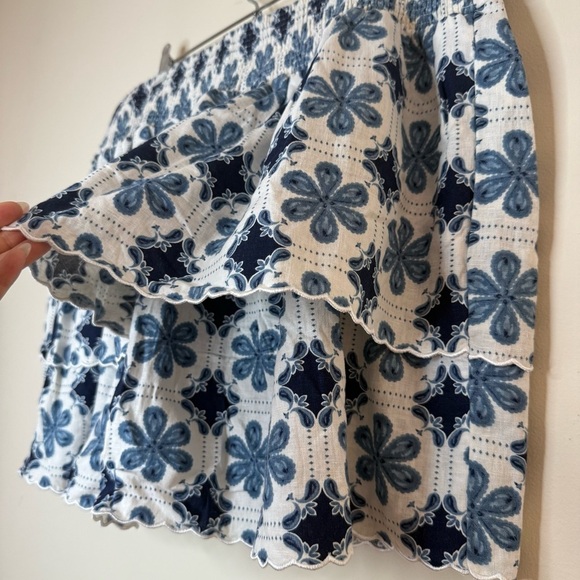 AGUA BENDITA for Target Linen Blend Turquoise Scalloped Hem Floral Mini Skirt - Picture 6 of 8